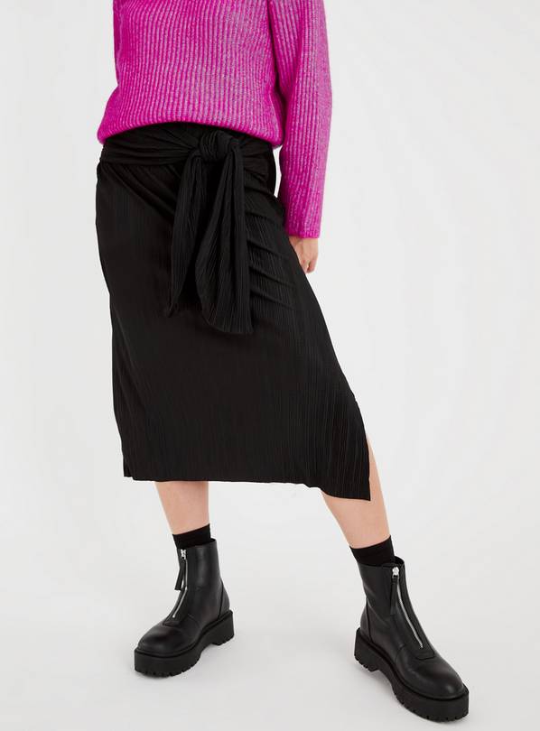 Black Plisse Tie Midi Skirt 12
