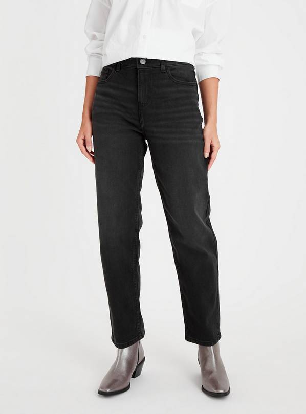 Washed Black High Waist Straight Leg Jeans