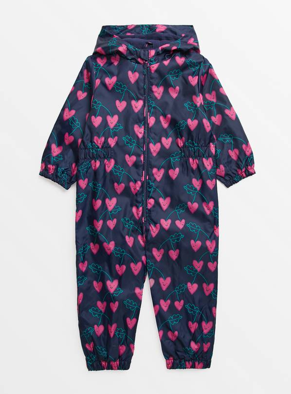 Navy & Pink Heart Print Puddlesuit 1-1.5 years