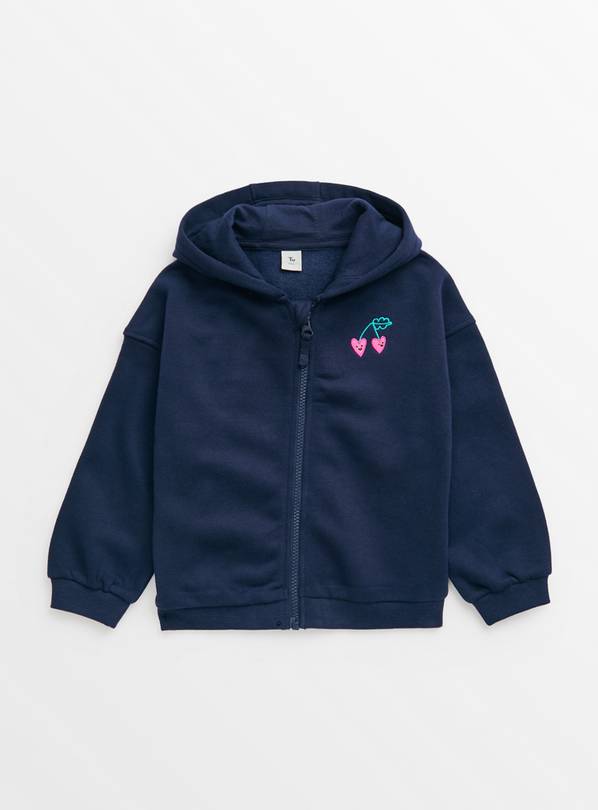 Navy Heart Print Zip-Through Hoodie  3-4 years