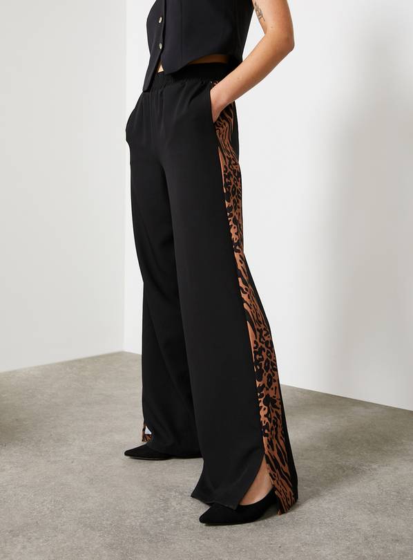 Buy For All the Love Black Printed Side Stripe Wide Leg Trouser 18