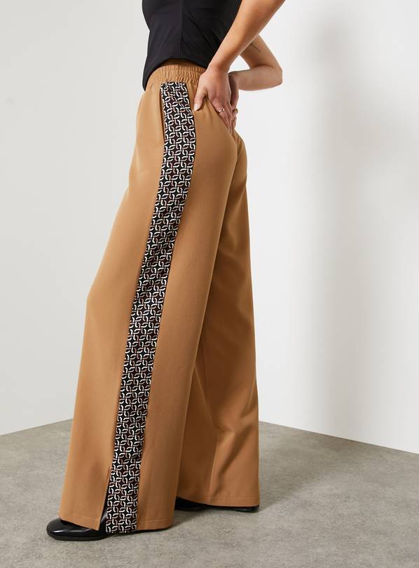 For All the Love Brown Printed Side Stripe Wide Leg Trouser 8