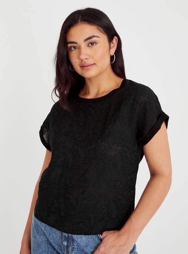 Buy Black Lace Detail T-Shirt 26 | T-shirts | Argos