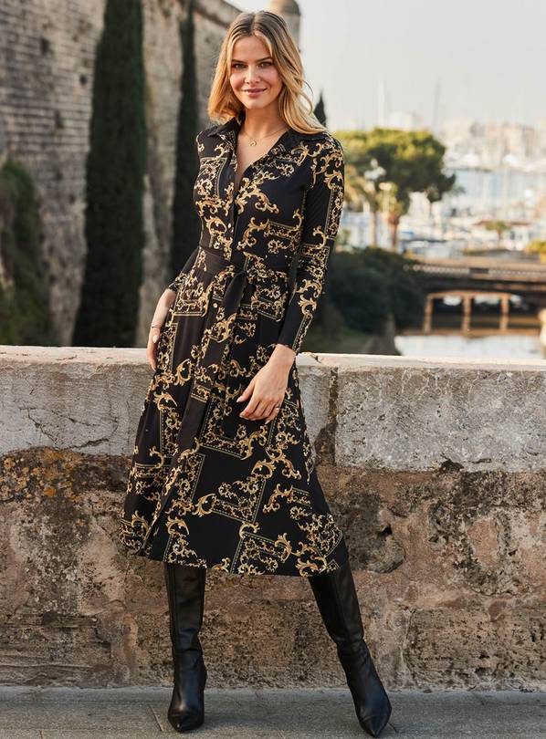 black gold shirt dress
