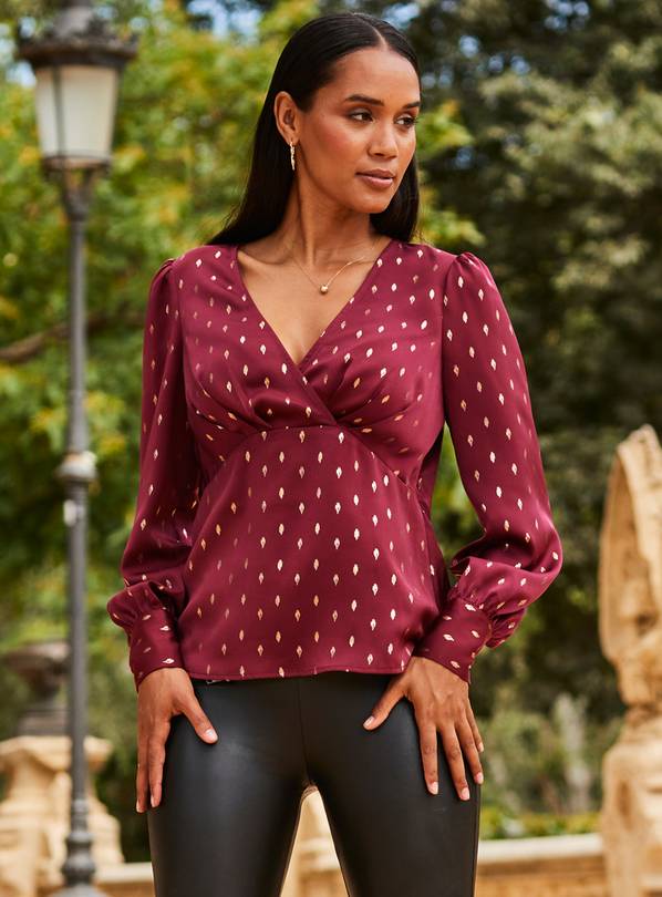 SOSANDAR Gold Fleck Satin Blouson Sleeve Top 16