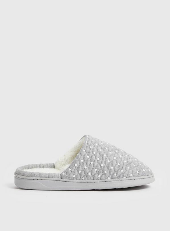 Buy Grey Jersey Spot Mule Slippers S | Slippers | Argos