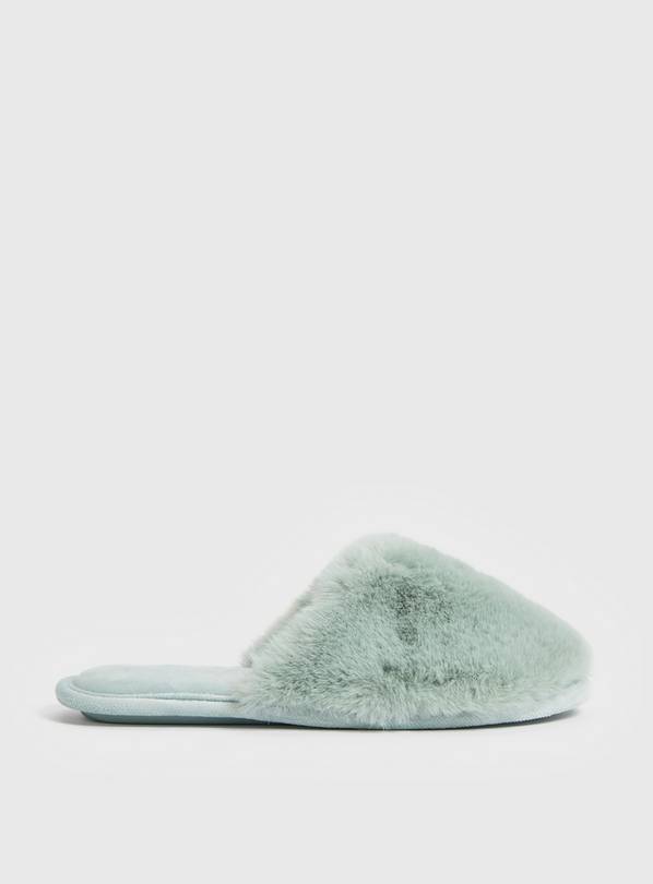 Buy Green Faux Fur Mule Slippers M Slippers Tu