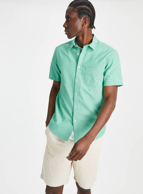 Green Short Sleeve Oxford Shirt L