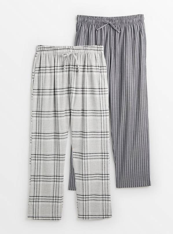 Grey Check & Stripe Pyjama Bottoms 2 Pack M