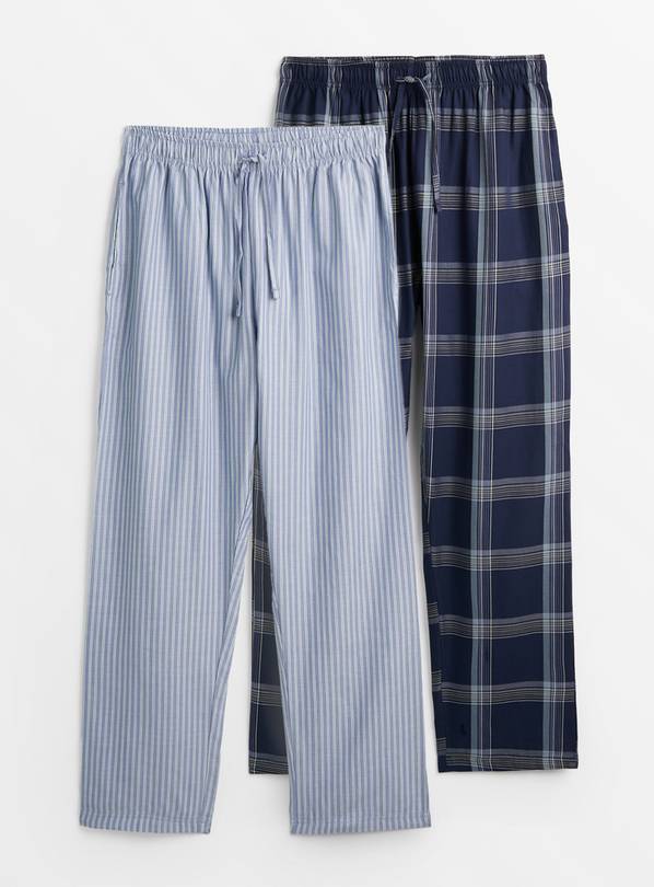 Blue Stripe & Navy Check Pyjama Bottom 2 Pack M