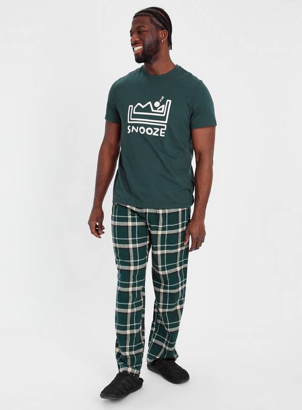 Green Slogan T-Shirt & Check Pyjamas XXL