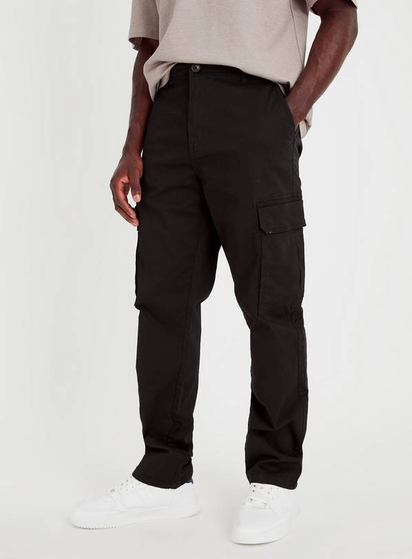 Buy Black Straight Leg Cargo Trousers 44R | Trousers | Tu