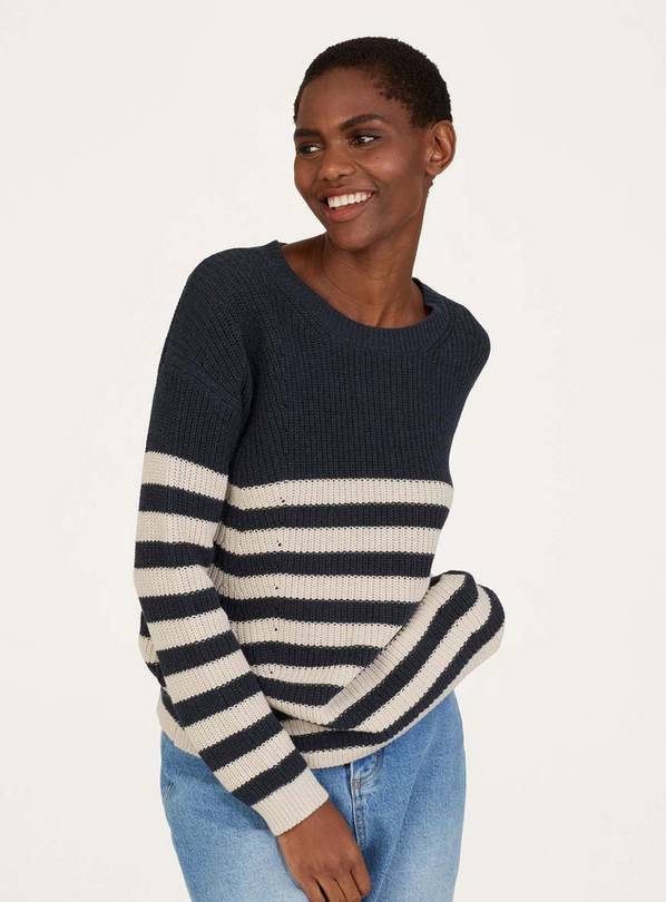 Navy and shop white striped jumpers