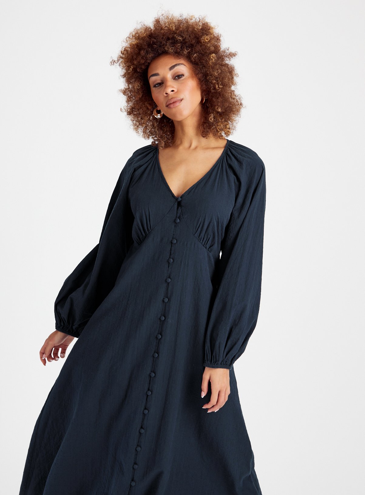 Navy Seersucker Midi Dress 26 - Image 2 thumbnail