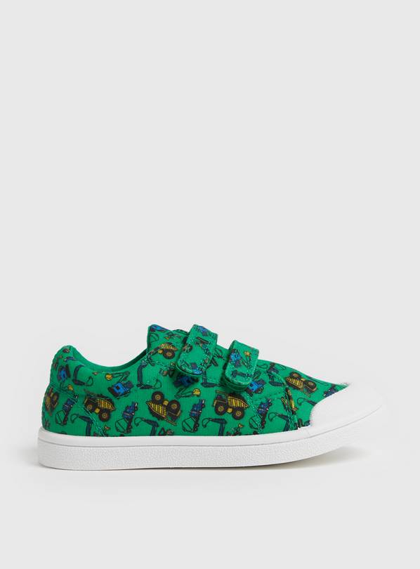 Green Digger Print Twin Strap Canvas Trainers 4 Infant