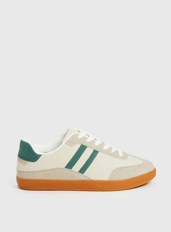 Neutral Green Stripe Lace Up Trainers  10