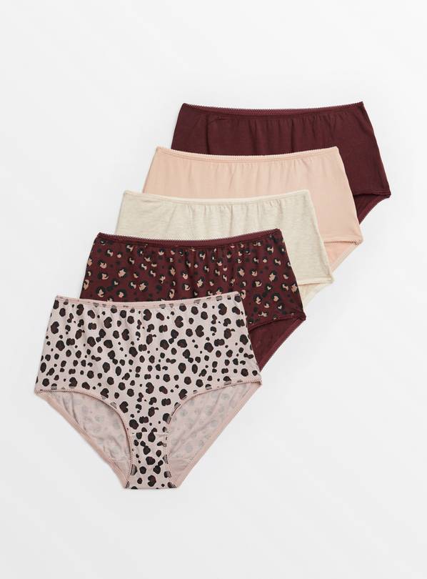 Buy Burgundy Animal Print Full Knickers 5 Pack 20 Knickers Tu