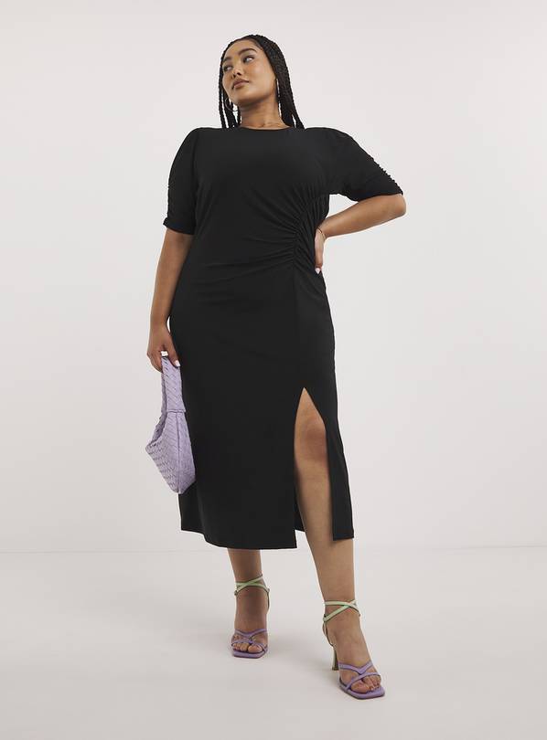 Buy SIMPLY BE Black Ruched Slinky Jersey Midi Dress 18 Dresses