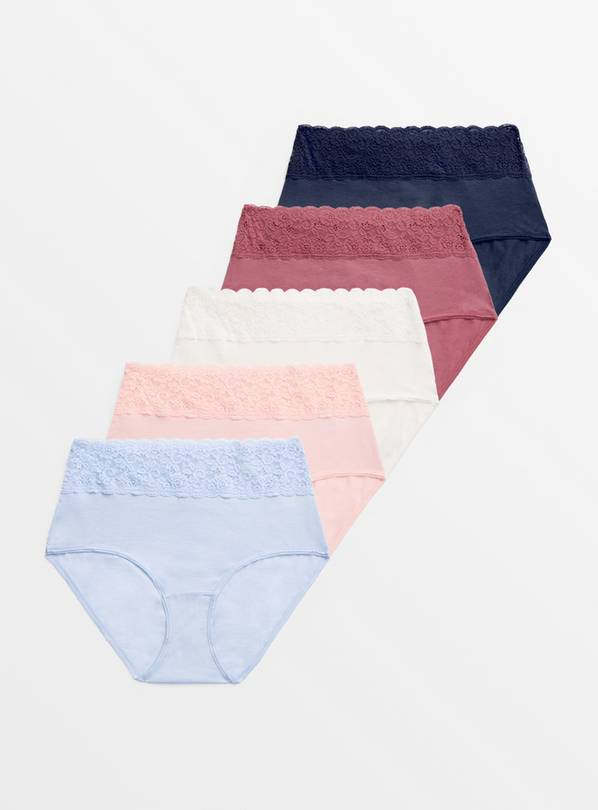 Buy Assorted Plain Comfort Lace Full Knickers 5 Pack 10, Knickers