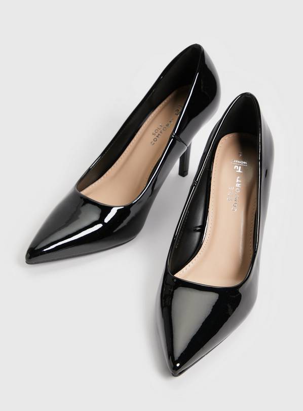 Womens black patent leather hot sale heels