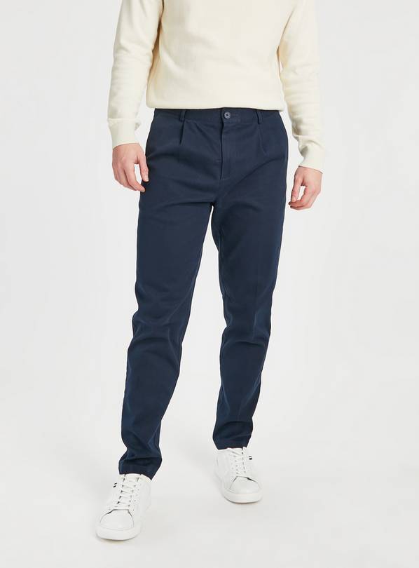 Buy Navy Twill Textured Trousers 36S | Trousers | Tu