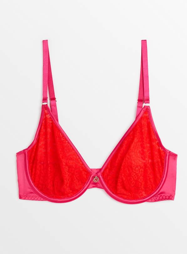 Red lace underwired sheer bra