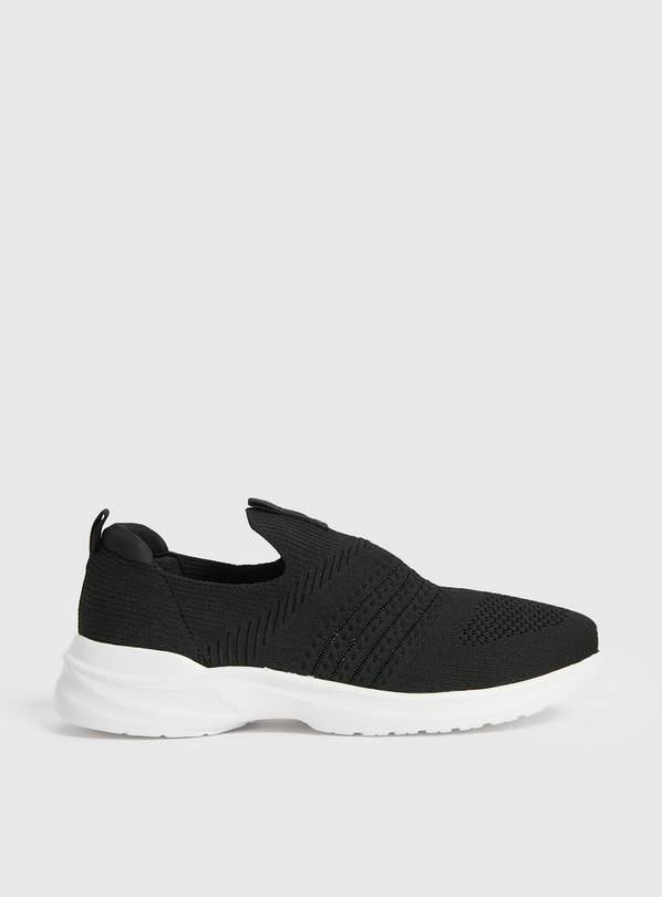 Buy Black Knitted Slip On Trainers 5 | Trainers | Tu