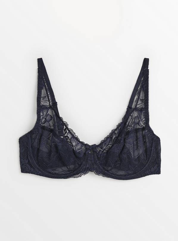 Buy Navy Floral Lace Underwired Bra 38C, Bras