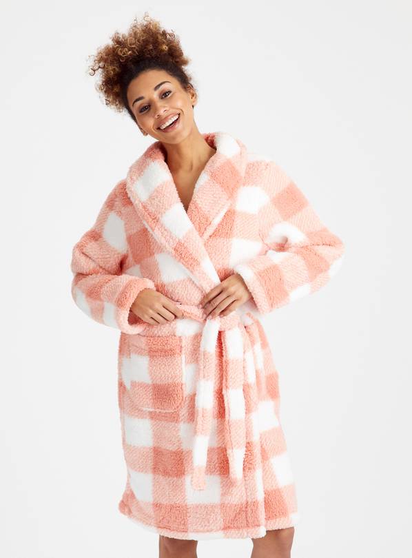Gingham Pink Borg Dressing Gown  XL