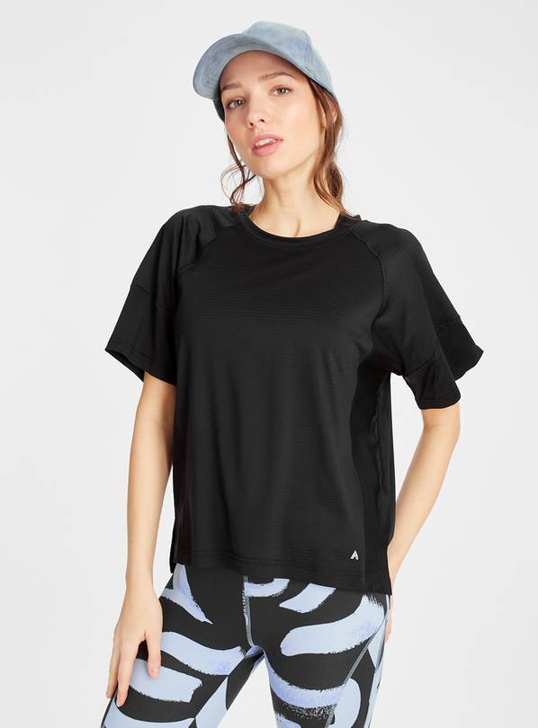 Active Black Ribbed T-Shirt L