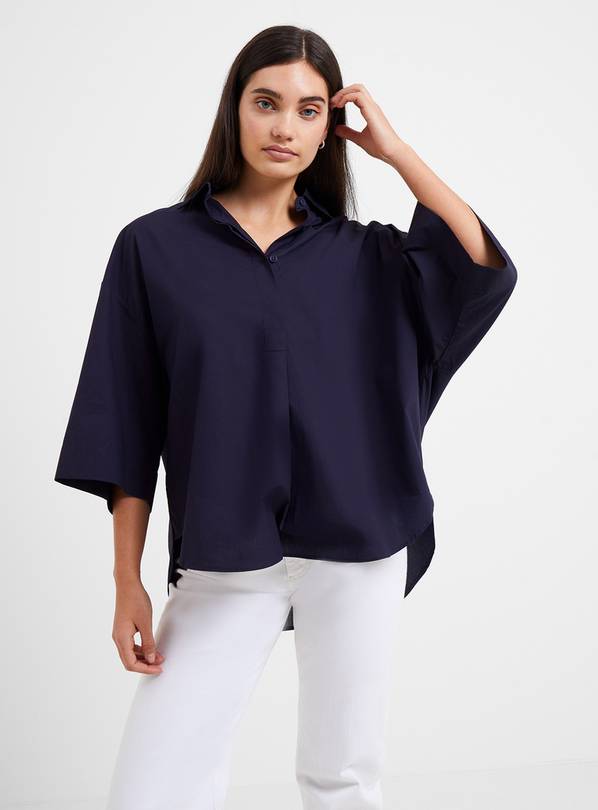 FRENCH CONNECTION Rhodes Poplin Short Sleeve Popover Shirt S