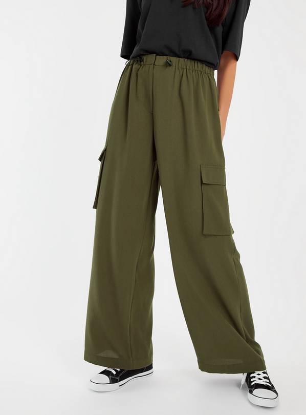 Buy Khaki Cargo Wide Leg Trousers 10 | Trousers | Tu