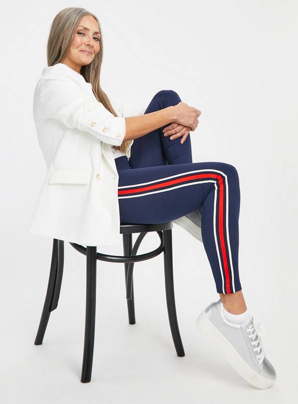 Buy Navy Side Stripe Ponte Leggings 14, Leggings