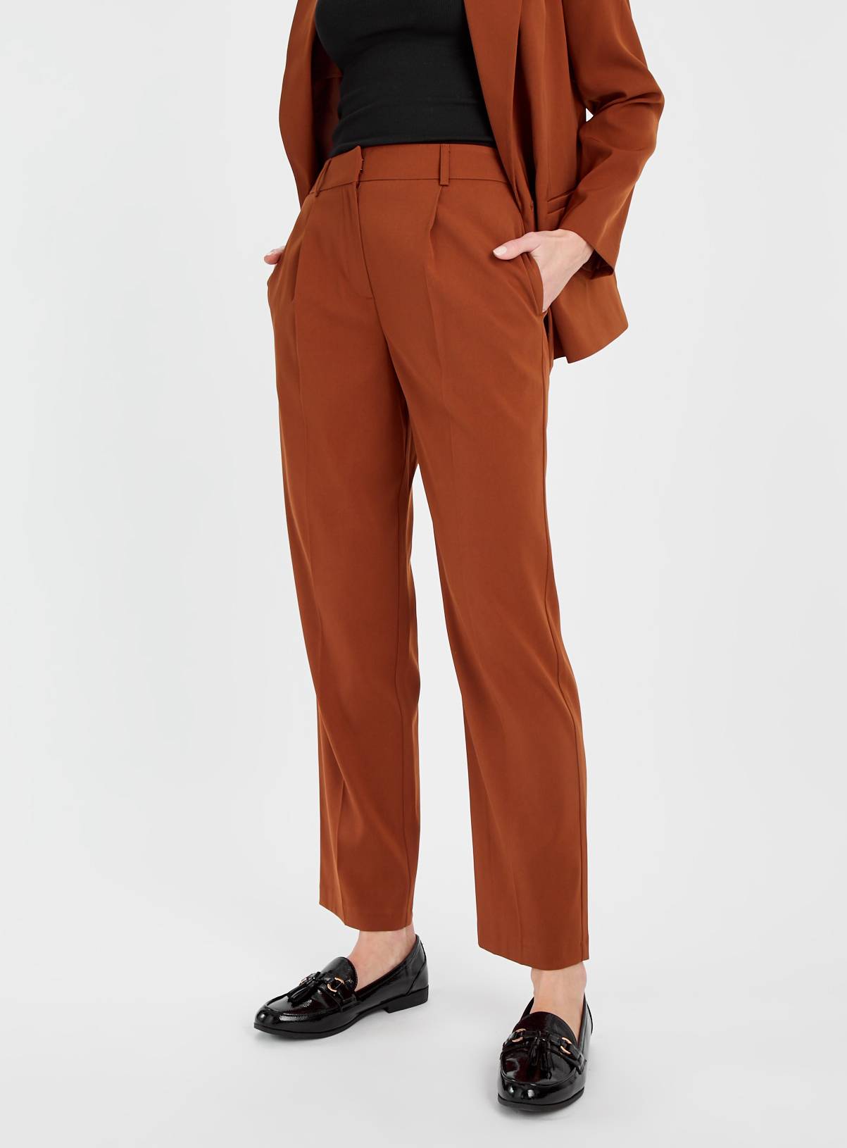 Tan Pleated Straight Leg Trousers 14L - Image 1