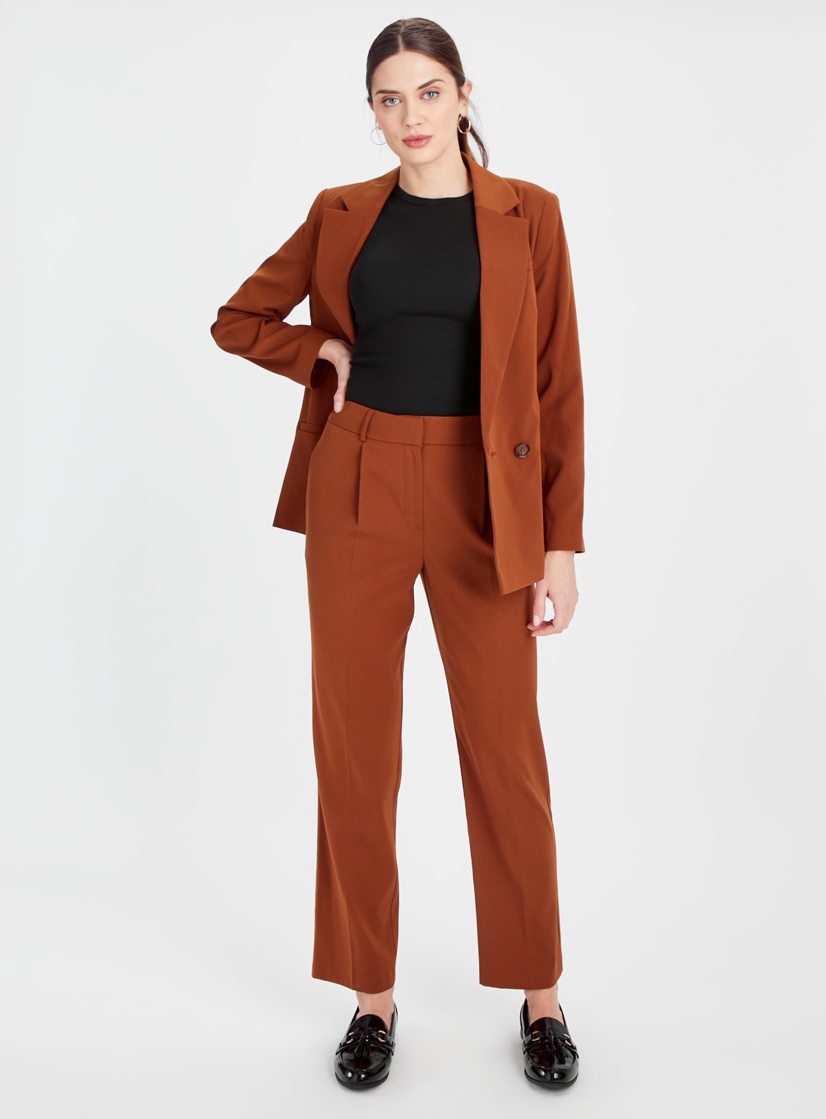 Tan Pleated Straight Leg Trousers 14L - Image 2 thumbnail