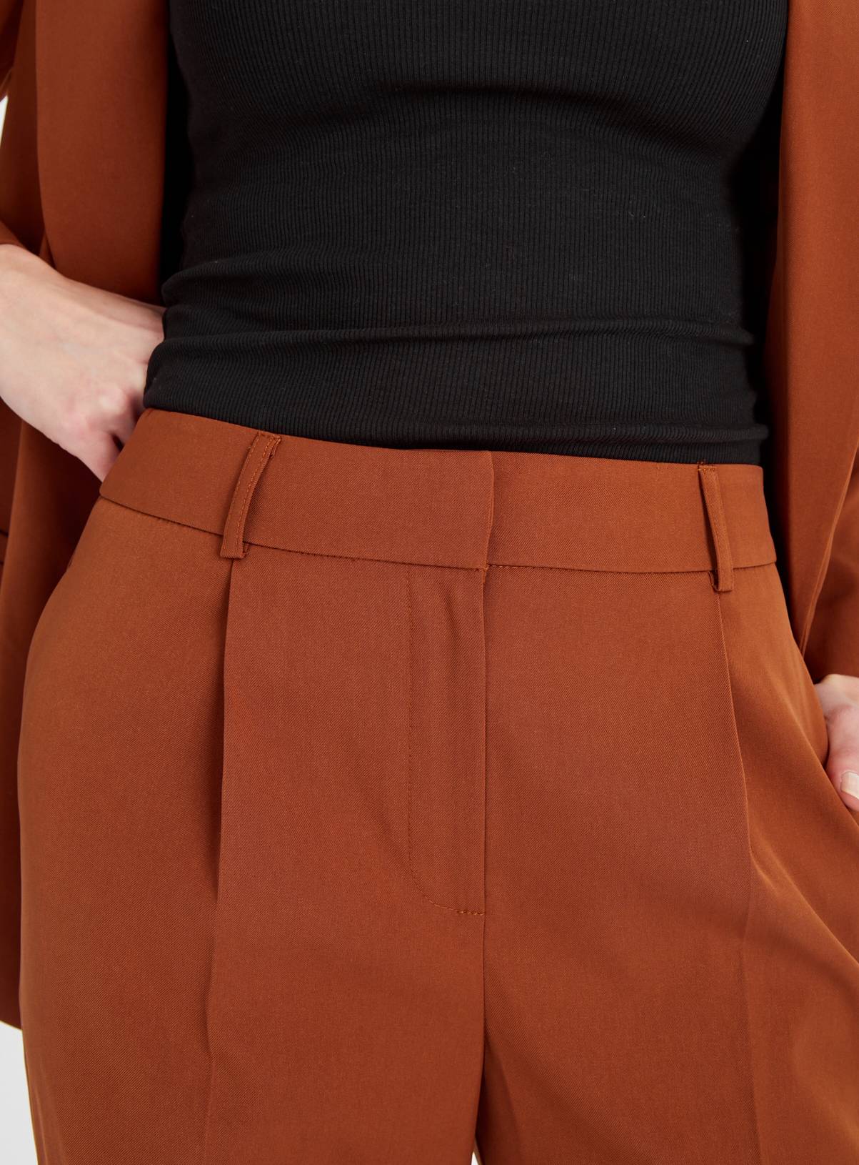Tan Pleated Straight Leg Trousers 14L - Image 3