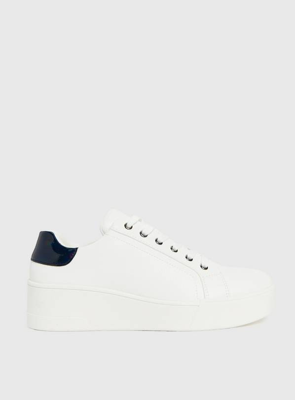 White Faux Leather Platform Trainers 3