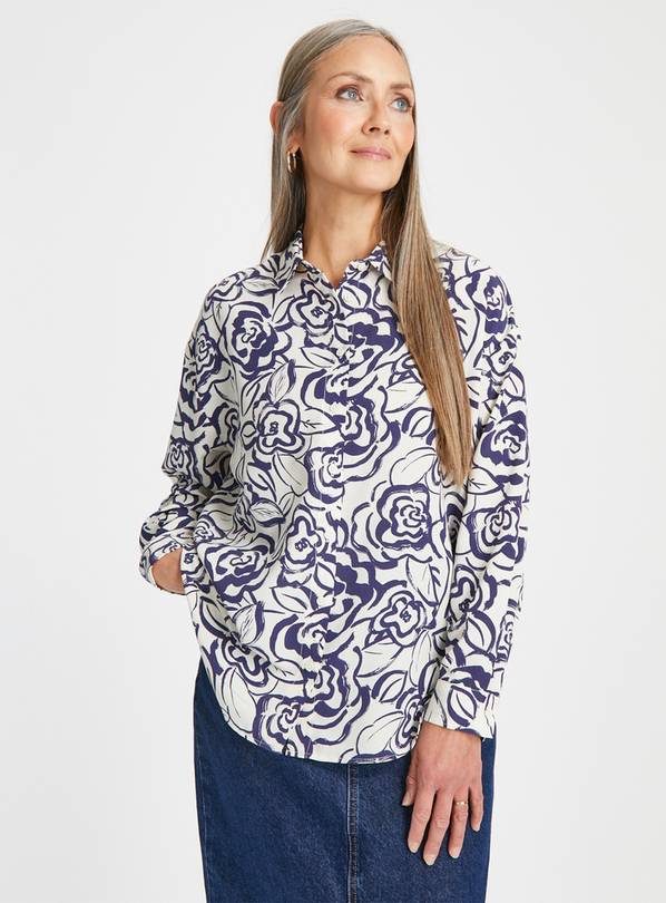 Abstract Blue Floral Relaxed Shirt  8