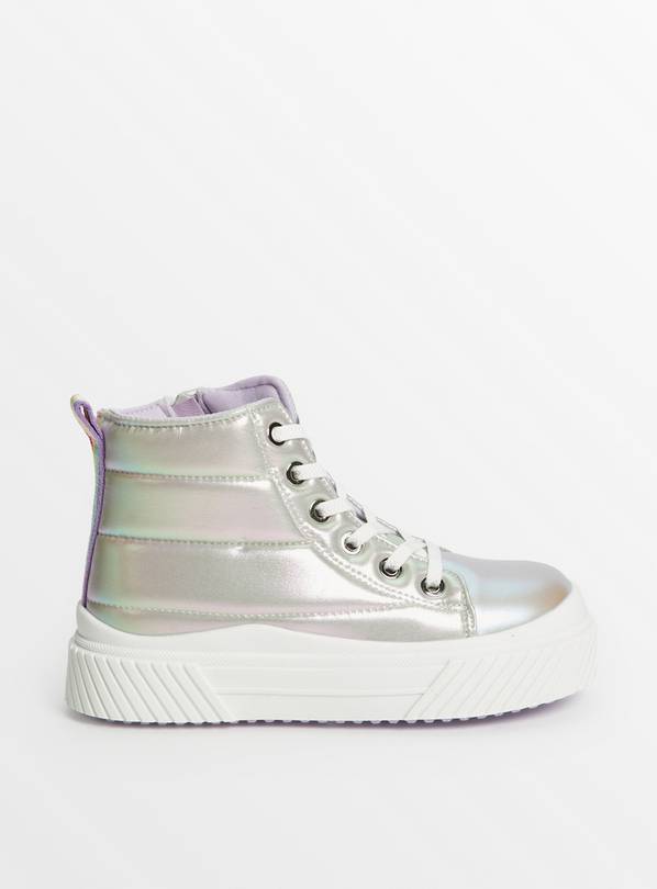 Lilac Iridescent Quilted High Top Trainers 1