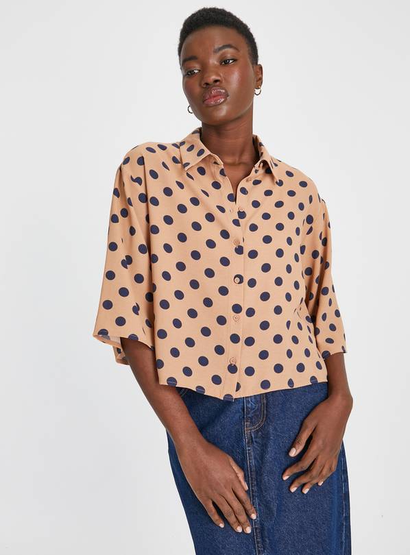Beige & Navy Spot Boxy Shirt 8