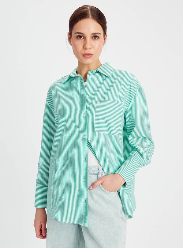 Green Stripe Oversized Poplin Shirt 18