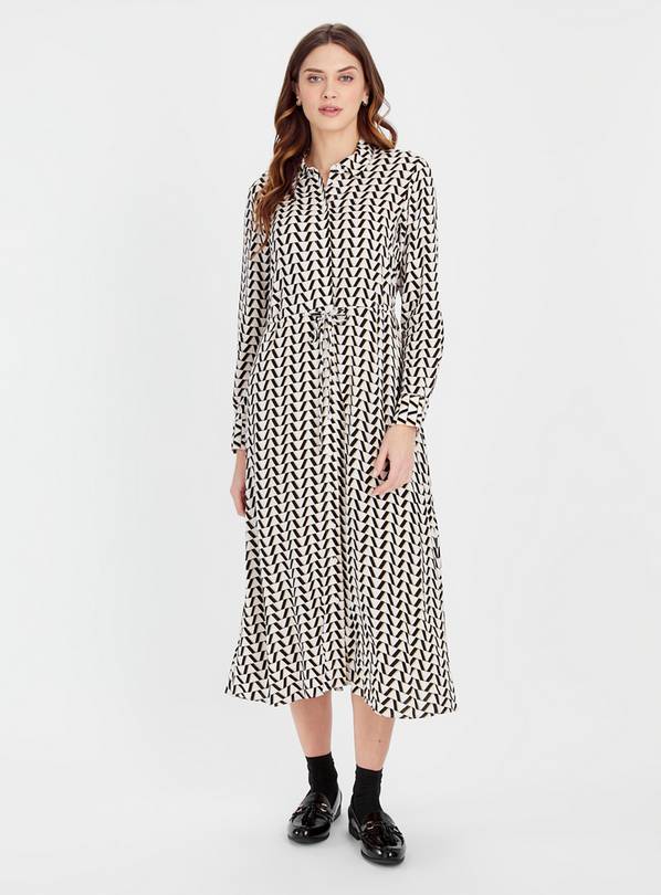 Neutral Geo Print Midaxi Shirt Dress 12R