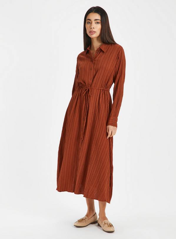 Tan Plisse Midaxi Shirt Dress 14S