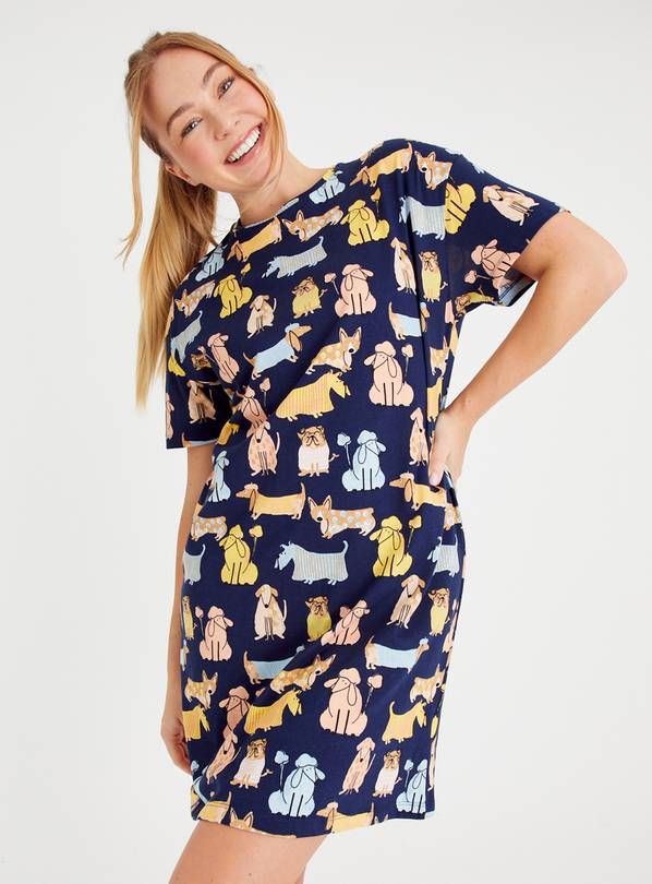 Navy Dog Print Nightdress M