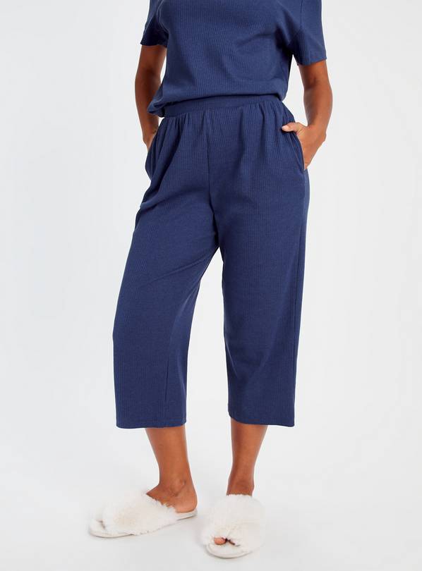 Navy Marl Ribbed Coord Pyjama Bottoms S