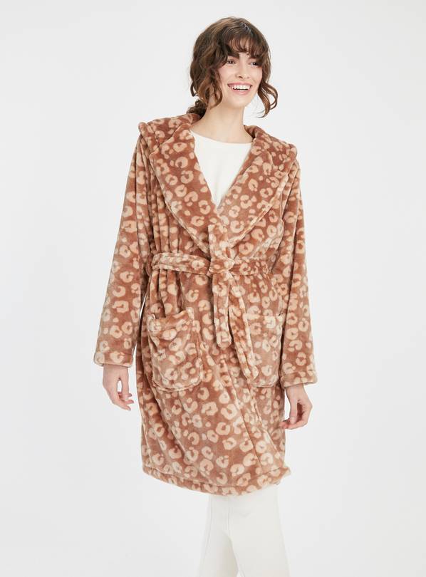 Buy Brown Animal Print Fluffy Dressing Gown L Dressing gowns Tu