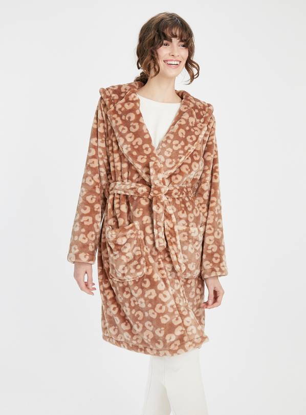 Brown Animal Print Fluffy Dressing Gown  L