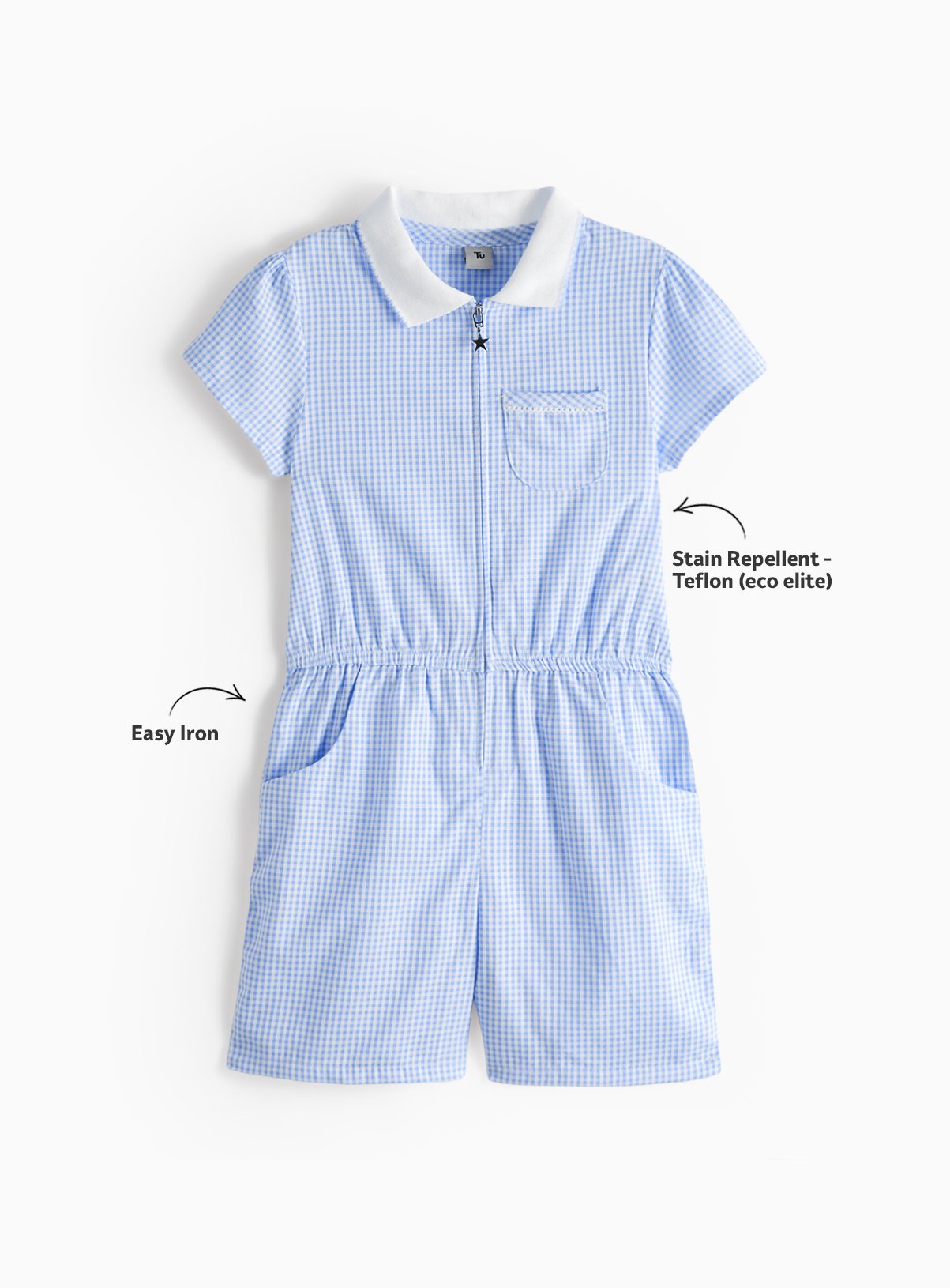 Blue Gingham Cotton Blend Playsuit 2 Pack 11 years - Image 2 thumbnail