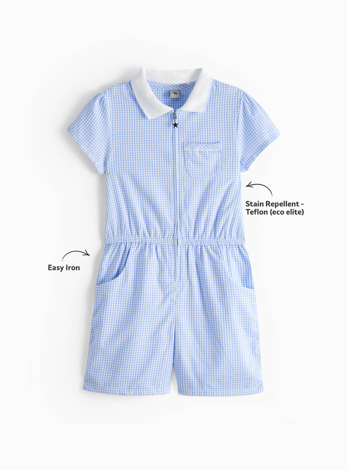 Blue Gingham Cotton Blend Playsuit 2 Pack 11 years - Image 2