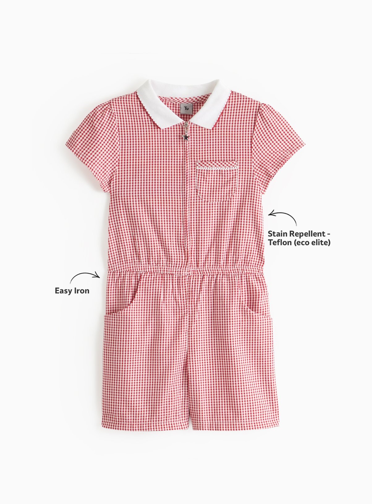 2 Pack Red Gingham Playsuits 11 years - Image 2 thumbnail